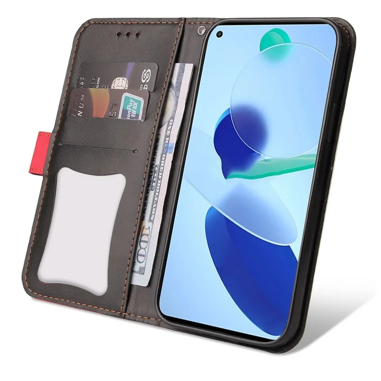 Étui Portefeuille Magnétique Souple en PU Résistant aux Chocs avec Couture Bicolore Style Entreprise pour Xiaomi Mi 11 - Rouge/Noir