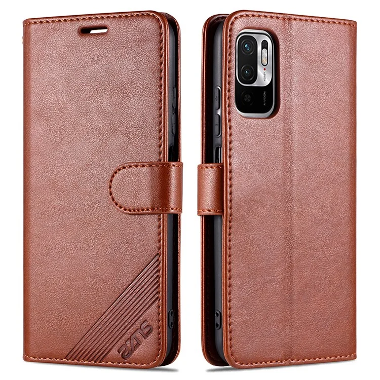 AZNS PU Pethe Phellet Coperchio Chied Chiede Per Xiaomi Redmi Note 10 5g/poco M3 Pro 4G/5G - Marrone