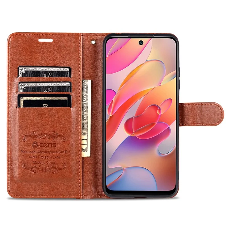 AZNS PU Pethe Phellet Coperchio Chied Chiede Per Xiaomi Redmi Note 10 5g/poco M3 Pro 4G/5G - Marrone