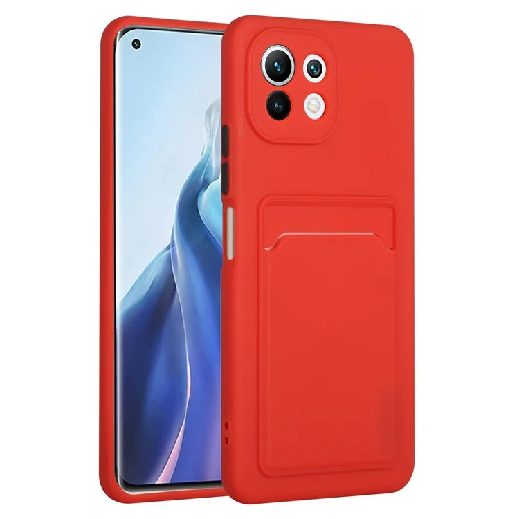 Soft TPU Телефона Защитный Чехол с Карточным Слотом Для Xiaomi Mi 11 Lite 4G / 5 г /11 Lite 5g ne - Красный