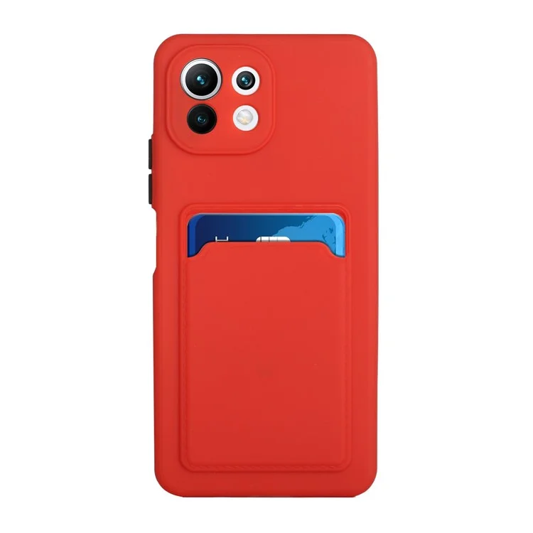 Soft TPU Телефона Защитный Чехол с Карточным Слотом Для Xiaomi Mi 11 Lite 4G / 5 г /11 Lite 5g ne - Красный