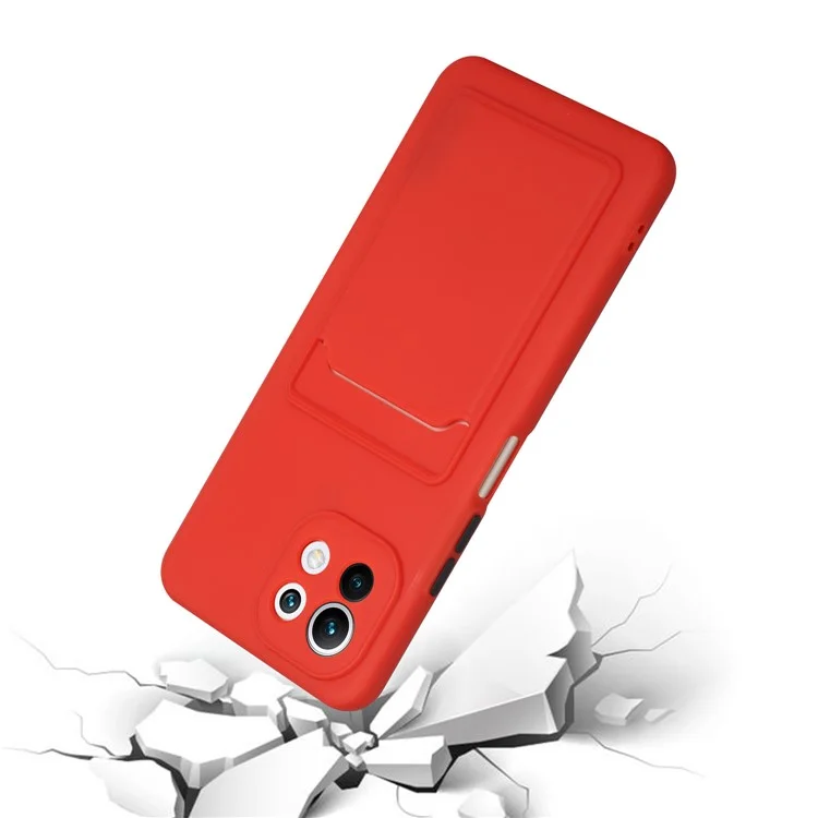 Soft TPU Телефона Защитный Чехол с Карточным Слотом Для Xiaomi Mi 11 Lite 4G / 5 г /11 Lite 5g ne - Красный