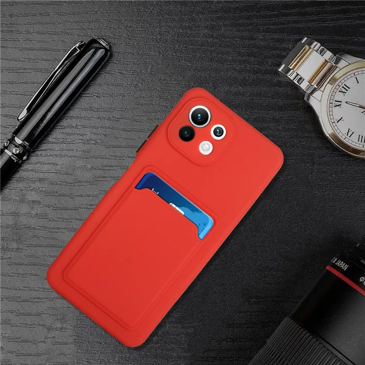 Soft TPU Телефона Защитный Чехол с Карточным Слотом Для Xiaomi Mi 11 Lite 4G / 5 г /11 Lite 5g ne - Красный