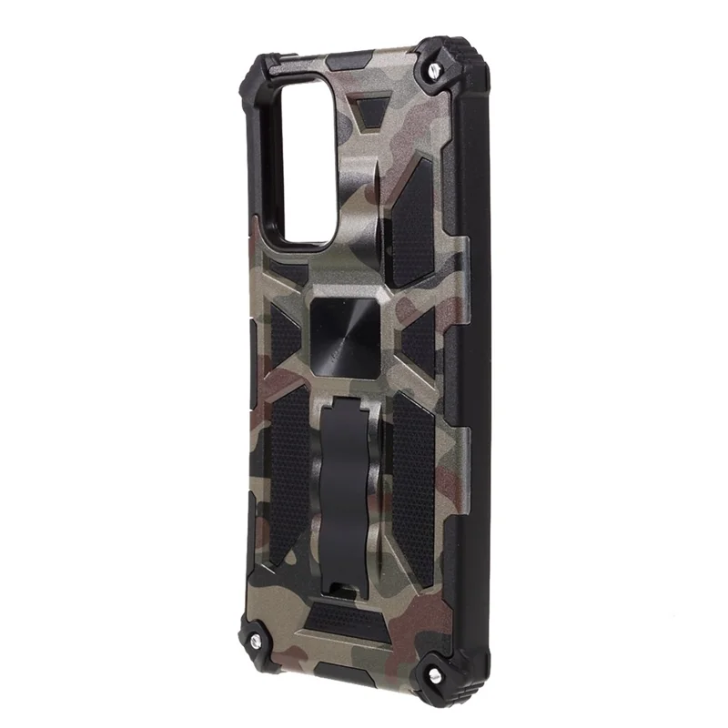 Camouflage Pattern Phone Hybrid Case Shell with Magnet Sheet and Kickstand for Xiaomi Redmi Note 10 Pro 4G (Global) / Note 10 Pro 4G (India) / Note 10 Pro Max - Army Green