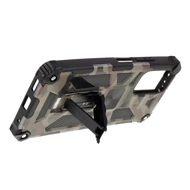Camouflage Pattern Phone Hybrid Case Shell with Magnet Sheet and Kickstand for Xiaomi Redmi Note 10 Pro 4G (Global) / Note 10 Pro 4G (India) / Note 10 Pro Max - Army Green