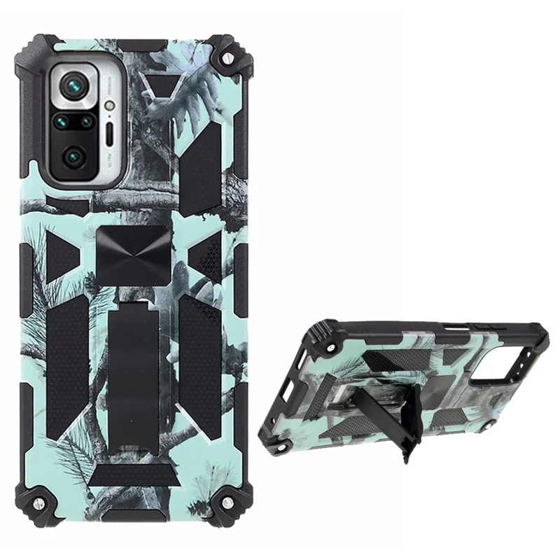Camouflage Pattern Phone Hybrid Case Shell with Magnet Sheet and Kickstand for Xiaomi Redmi Note 10 Pro 4G (Global) / Note 10 Pro 4G (India) / Note 10 Pro Max - Green