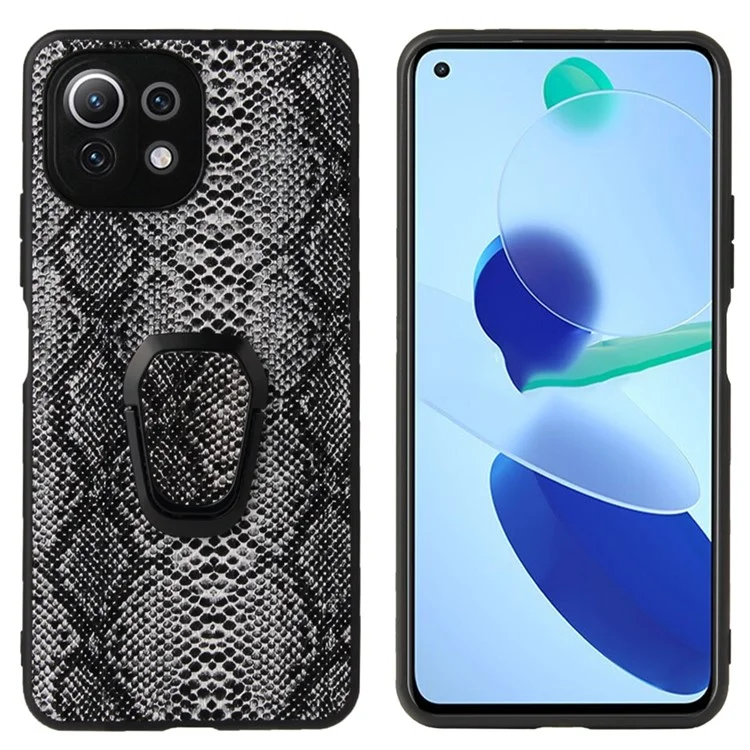 Premium PU Leather Hard PC + TPU Shock-Absorbent Bumper with Kickstand Case for Xiaomi Mi 11 Lite 4G / 5G /11 Lite 5G NE - Snake Texture