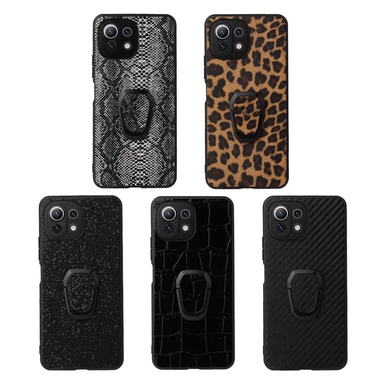 Premium PU Leather Hard PC + TPU Shock-Absorbent Bumper with Kickstand Case for Xiaomi Mi 11 Lite 4G / 5G /11 Lite 5G NE - Snake Texture