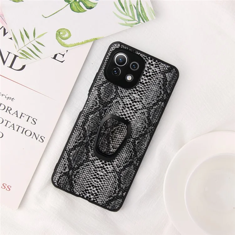 Premium PU Leather Hard PC + TPU Shock-Absorbent Bumper with Kickstand Case for Xiaomi Mi 11 Lite 4G / 5G /11 Lite 5G NE - Snake Texture