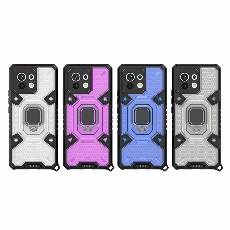 Diseño de Kickstand PC Anti-Drop + TPU Hybrid Telephip Cover Shell Con Hoja Magnética Incorporada Para Xiaomi Mi 11 Lite 4G / 5G /11 Lite 5G NE - Gris