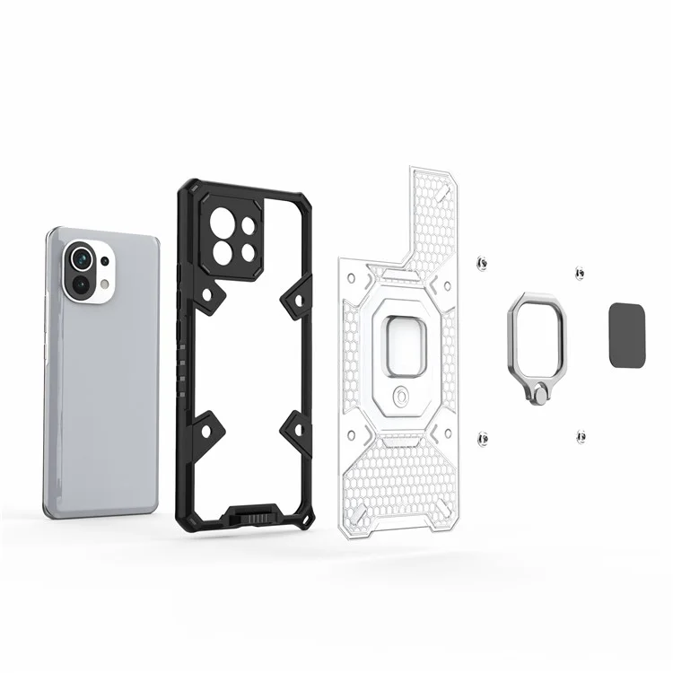 Diseño de Kickstand PC Anti-Drop + TPU Hybrid Telephip Cover Shell Con Hoja Magnética Incorporada Para Xiaomi Mi 11 Lite 4G / 5G /11 Lite 5G NE - Gris