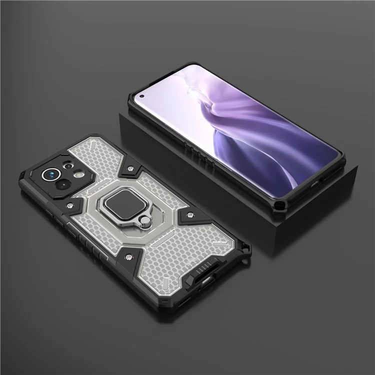 Diseño de Kickstand PC Anti-Drop + TPU Hybrid Telephip Cover Shell Con Hoja Magnética Incorporada Para Xiaomi Mi 11 Lite 4G / 5G /11 Lite 5G NE - Gris