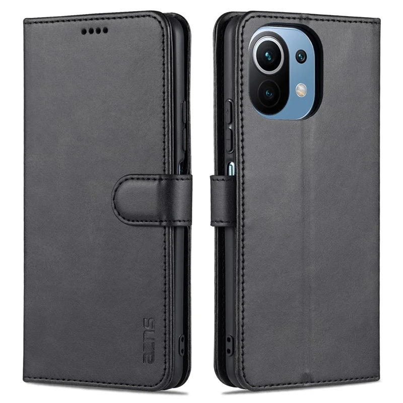 AZNS Wallet Leather Magnetic Closure Folio Flip Stand Case Cover for Xiaomi Mi 11 Lite 4G / 5G /11 Lite 5G NE - Black