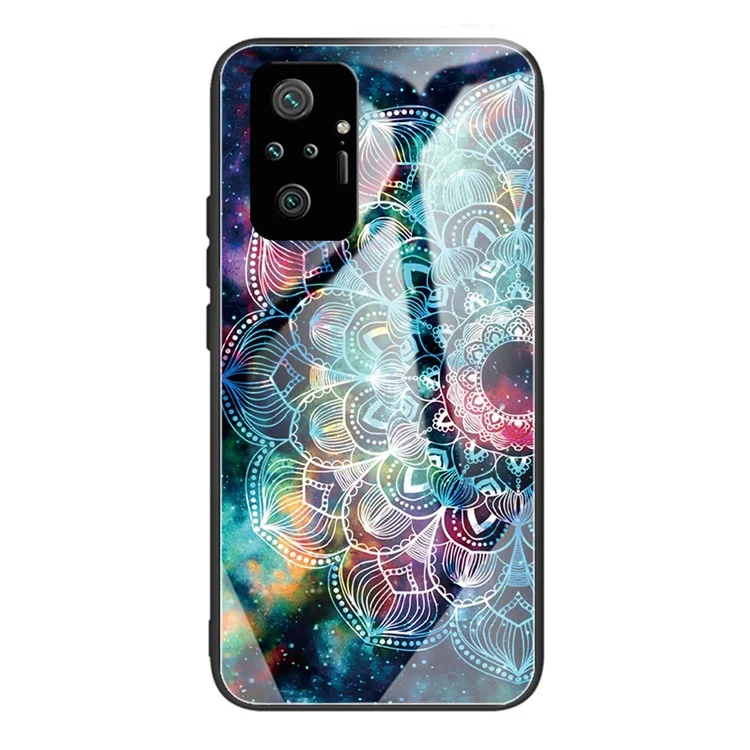 Muster-Druck Weiche TPU Anti-Kratzer Stoßschutz Design Gehärtetes Glas Rückseite Abdeckung für Xiaomi Redmi Note 10 Pro Max / Note 10 Pro 4G (Global) / Note 10 Pro 4G (Indien) - Mandala-Blume