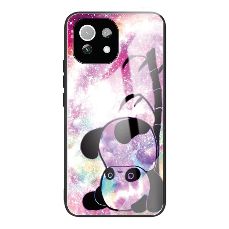 Patrón de impresión Cubierta posterior de vidrio templado resistente a los arañazos con parachoques flexible de TPU para Xiaomi Mi 11 Lite 4G / 5G /11 Lite 5G NE - Panda lindo