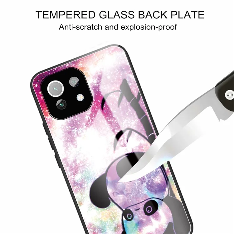 Patrón de impresión Cubierta posterior de vidrio templado resistente a los arañazos con parachoques flexible de TPU para Xiaomi Mi 11 Lite 4G / 5G /11 Lite 5G NE - Panda lindo