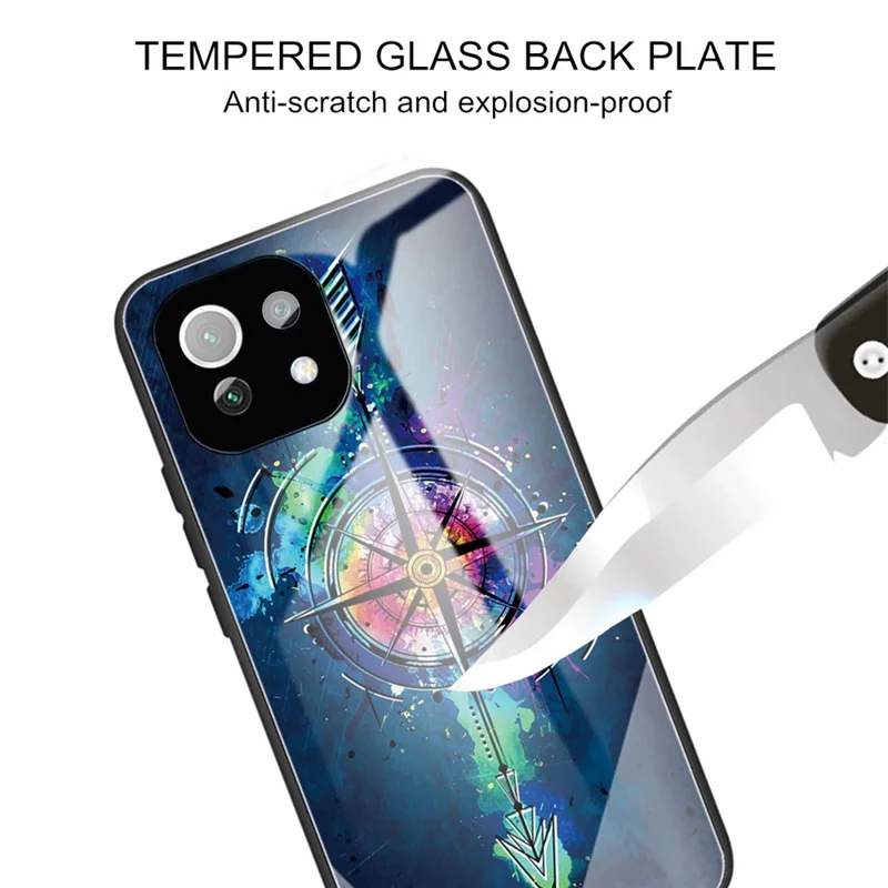 Pattern Printing Scratch-Resistant Tempered Glass Back Cover with Flexible TPU Bumper for Xiaomi Mi 11 Lite 4G / 5G /11 Lite 5G NE - Time Arrow