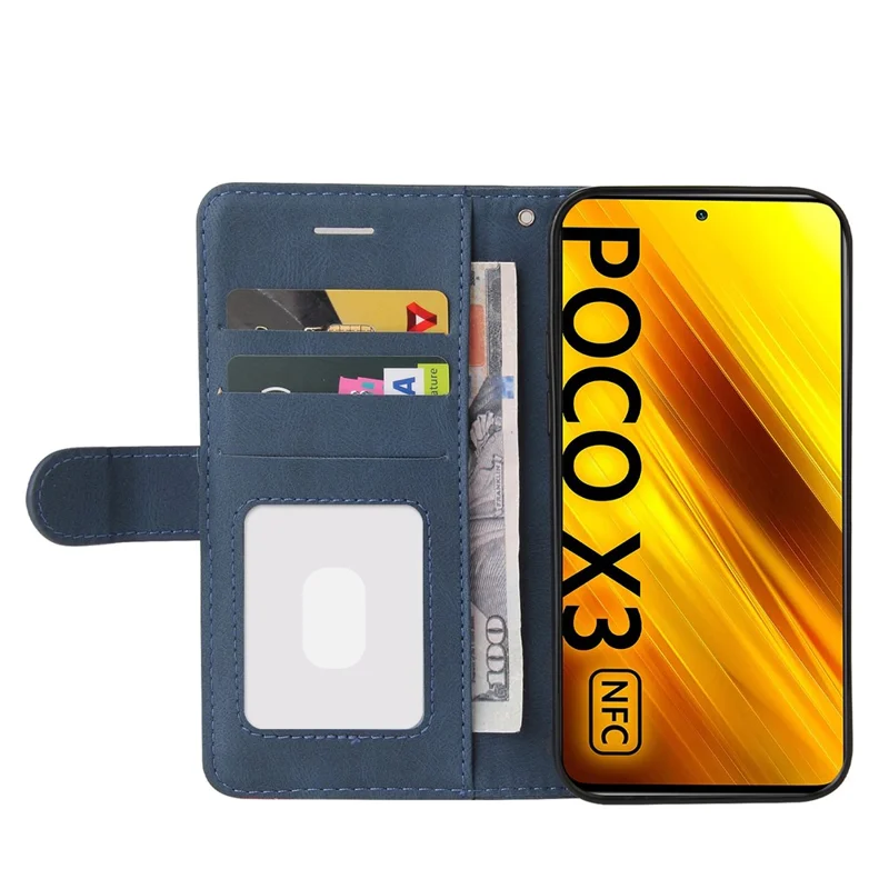 For Xiaomi Poco X3 NFC / Poco X3 / Poco X3 Pro Leather Case Wallet Stand Color Splicing Phone Cover - Blue