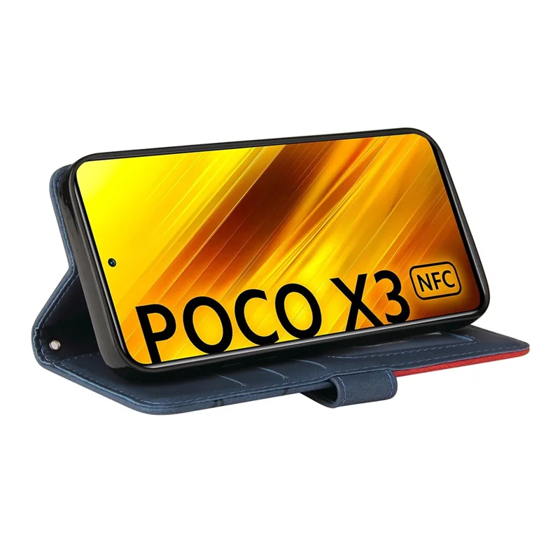 For Xiaomi Poco X3 NFC / Poco X3 / Poco X3 Pro Leather Case Wallet Stand Color Splicing Phone Cover - Blue