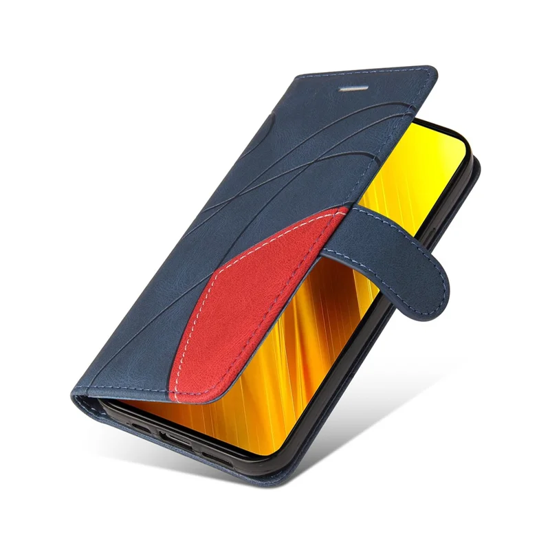 For Xiaomi Poco X3 NFC / Poco X3 / Poco X3 Pro Leather Case Wallet Stand Color Splicing Phone Cover - Blue