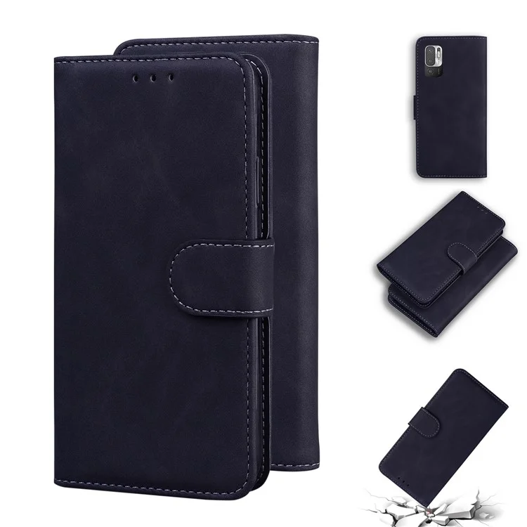 Custodia In Pelle Con Portafoglio Con Portafoglio A Colori Solido Per Xiaomi Poco M3 Pro 4G / 5 G. / Redmi Nota 10 5G - Nero