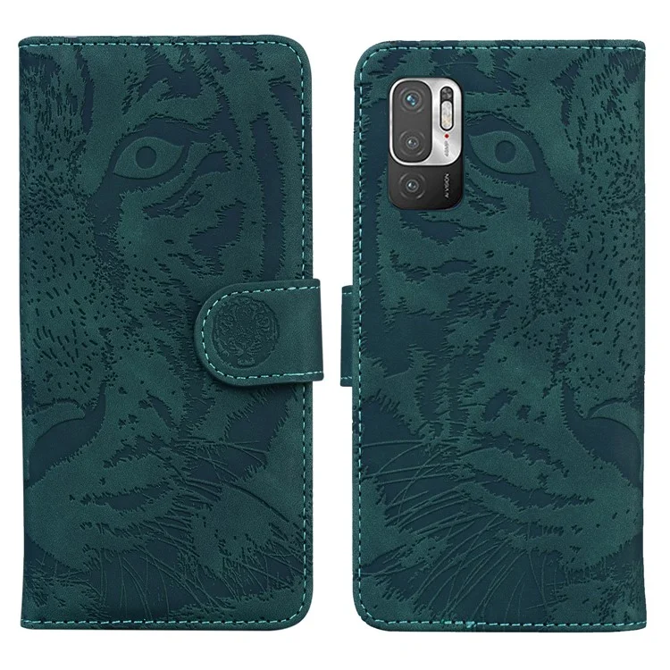 TIGER IMPRINT PROTEZIONE FULL POWER PELLE STAND STAND TELEFONORE CASO DI SHELL PER XIAOMI REDMI NOTA 10 5G / POCO M3 PRO 4G / POCO M3 PRO 5G - Verde