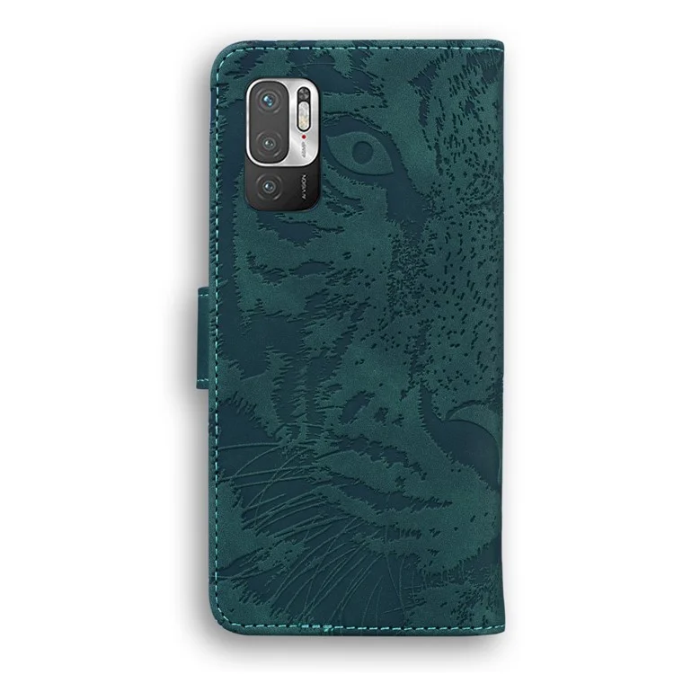 TIGER IMPRINT PROTEZIONE FULL POWER PELLE STAND STAND TELEFONORE CASO DI SHELL PER XIAOMI REDMI NOTA 10 5G / POCO M3 PRO 4G / POCO M3 PRO 5G - Verde
