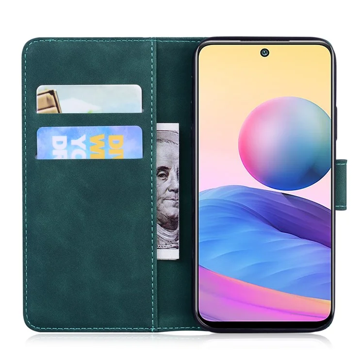 TIGER IMPRINT PROTEZIONE FULL POWER PELLE STAND STAND TELEFONORE CASO DI SHELL PER XIAOMI REDMI NOTA 10 5G / POCO M3 PRO 4G / POCO M3 PRO 5G - Verde