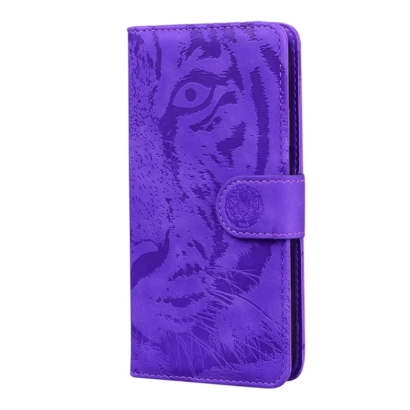 Futeralna obudowa z portfelem ze skórzaną podstawką z nadrukiem Tygrysa, pełna ochrona, na telefon Xiaomi Redmi Note 10 5G/Poco M3 Pro 4G/Poco M3 Pro 5G – fioletowa