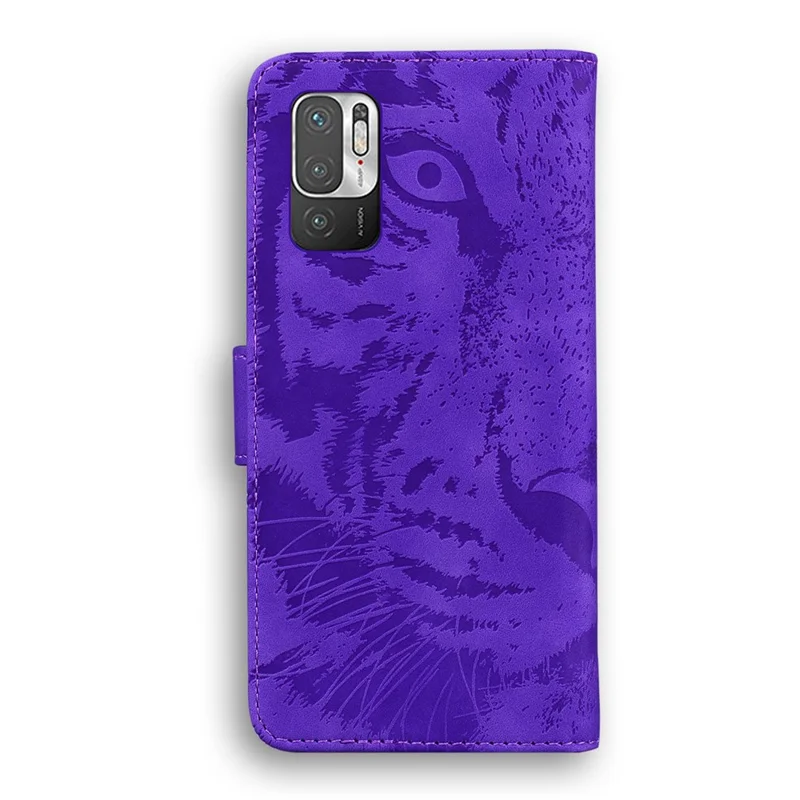 Futeralna obudowa z portfelem ze skórzaną podstawką z nadrukiem Tygrysa, pełna ochrona, na telefon Xiaomi Redmi Note 10 5G/Poco M3 Pro 4G/Poco M3 Pro 5G – fioletowa