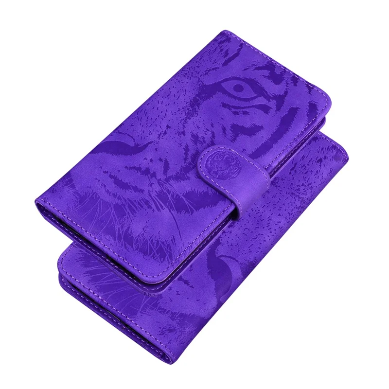 Futeralna obudowa z portfelem ze skórzaną podstawką z nadrukiem Tygrysa, pełna ochrona, na telefon Xiaomi Redmi Note 10 5G/Poco M3 Pro 4G/Poco M3 Pro 5G – fioletowa