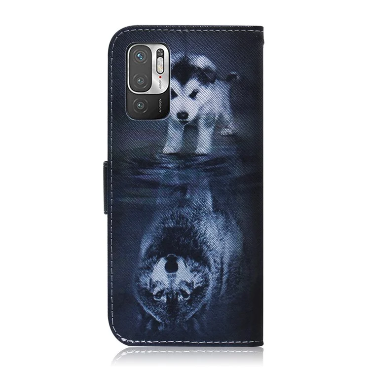 Custodia portafoglio in pelle PU di alta qualità con stampa di modelli carini per Xiaomi Redmi Note 10 5G / Poco M3 Pro 5G / 4G - Cane e lupo