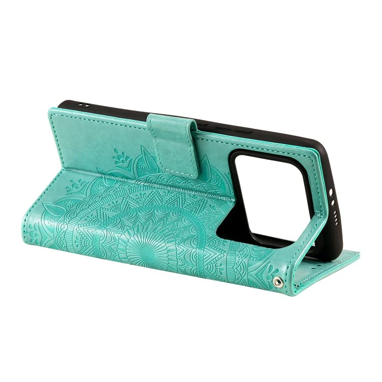 Imprinted Mandala Pattern PU Leather Wallet Stand Case with Strap for Xiaomi Mi 11 Ultra - Green