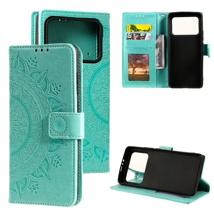 Imprinted Mandala Pattern PU Leather Wallet Stand Case with Strap for Xiaomi Mi 11 Ultra - Green