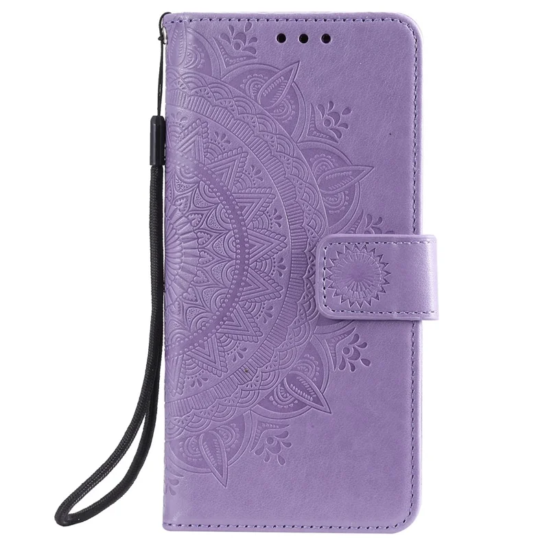 Imprinted Mandala Pattern PU Leather Wallet Stand Case with Strap for Xiaomi Mi 11 Ultra - Purple