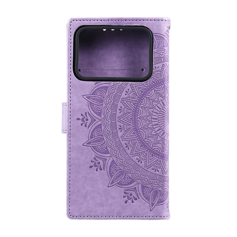 Imprinted Mandala Pattern PU Leather Wallet Stand Case with Strap for Xiaomi Mi 11 Ultra - Purple