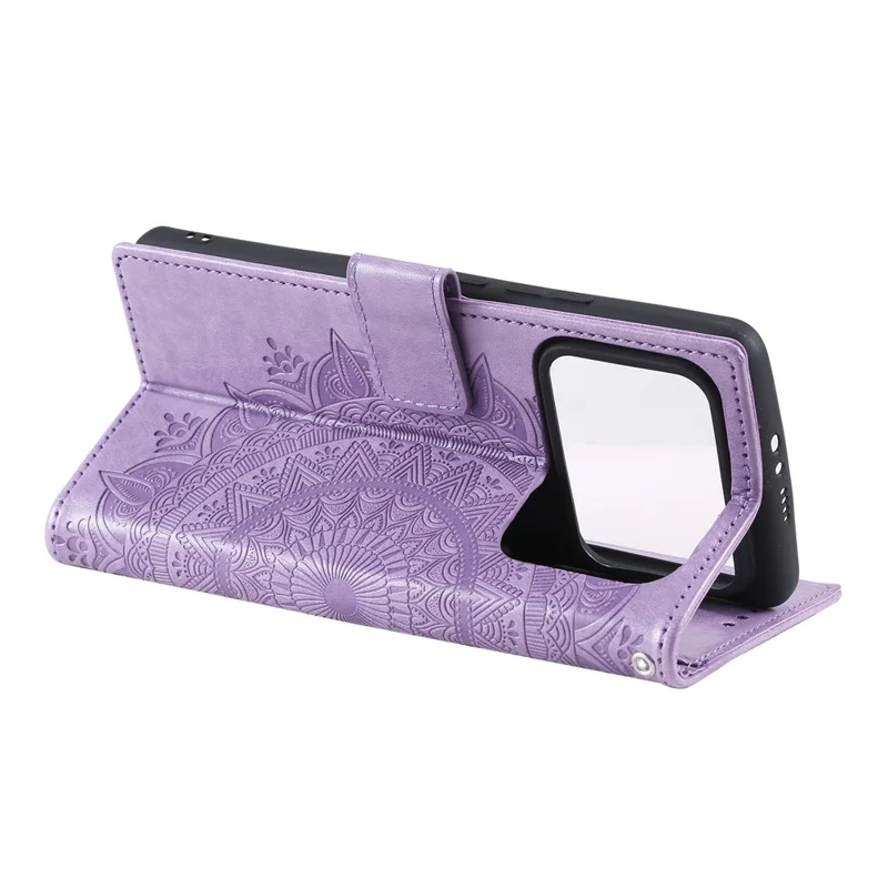 Imprinted Mandala Pattern PU Leather Wallet Stand Case with Strap for Xiaomi Mi 11 Ultra - Purple