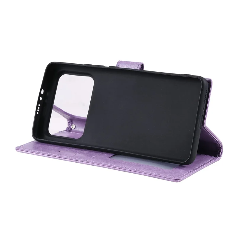 Imprinted Mandala Pattern PU Leather Wallet Stand Case with Strap for Xiaomi Mi 11 Ultra - Purple