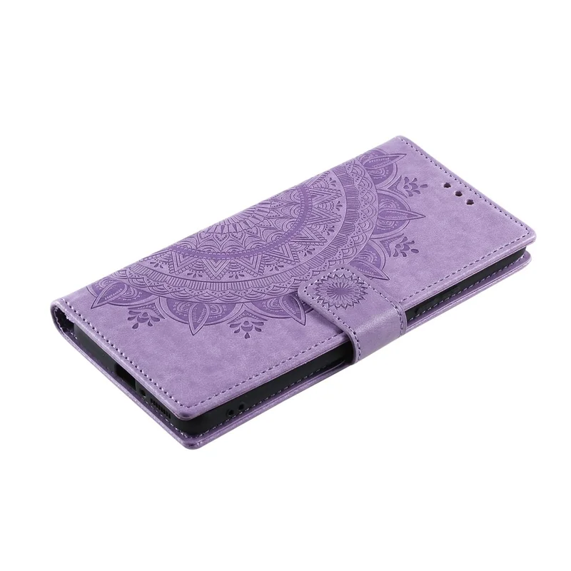 Imprinted Mandala Pattern PU Leather Wallet Stand Case with Strap for Xiaomi Mi 11 Ultra - Purple