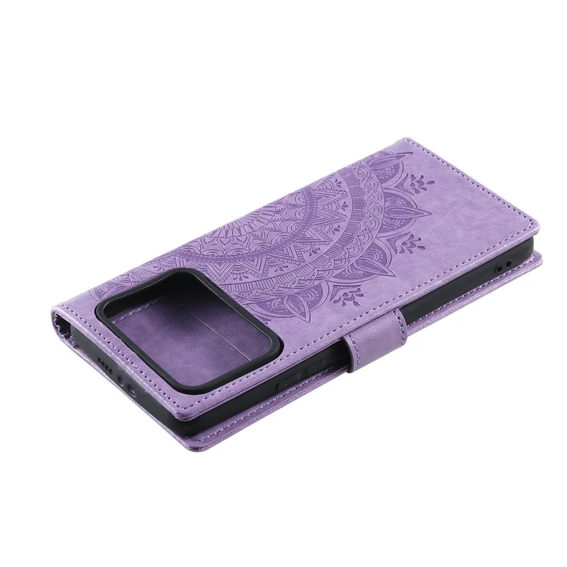 Imprinted Mandala Pattern PU Leather Wallet Stand Case with Strap for Xiaomi Mi 11 Ultra - Purple