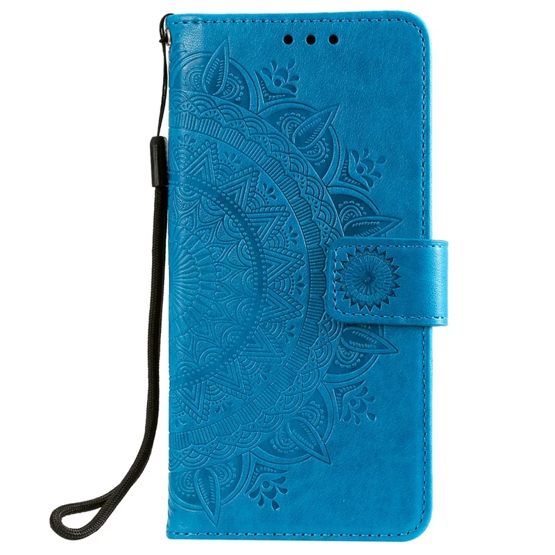 Imprinted Mandala Pattern PU Leather Wallet Stand Case with Strap for Xiaomi Mi 11 Ultra - Blue