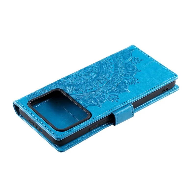 Imprinted Mandala Pattern PU Leather Wallet Stand Case with Strap for Xiaomi Mi 11 Ultra - Blue