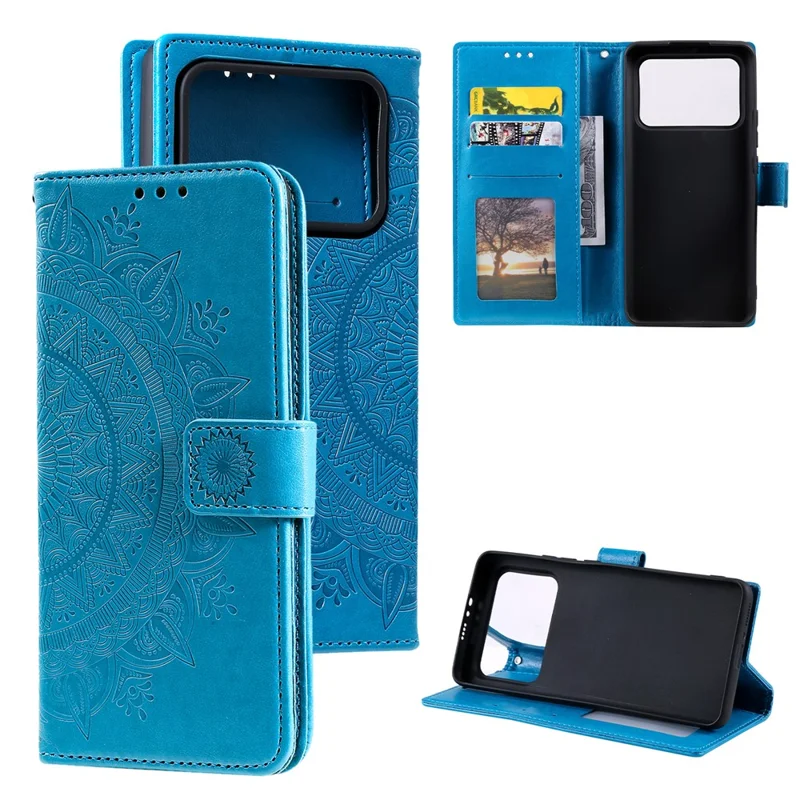 Imprinted Mandala Pattern PU Leather Wallet Stand Case with Strap for Xiaomi Mi 11 Ultra - Blue