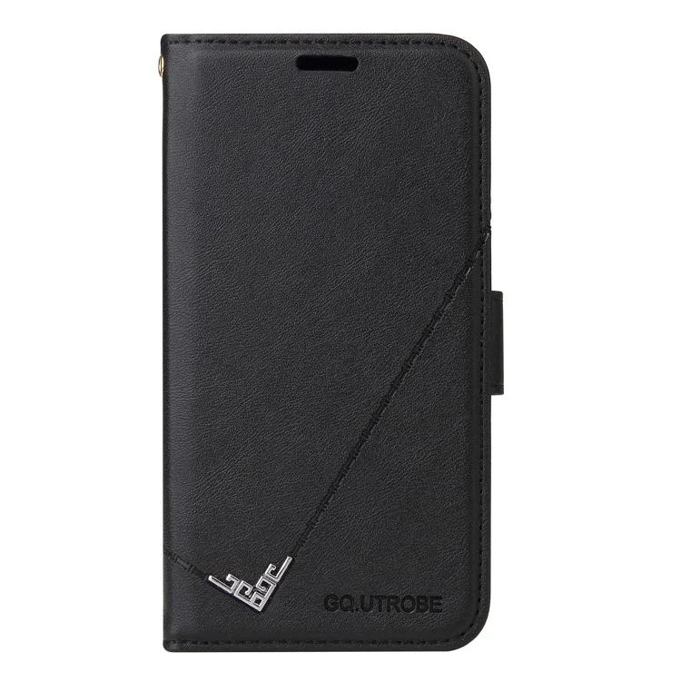 Portefeuille en cuir résistant aux chocs avec décoration en métal rectangulaire pour Xiaomi Redmi K40/K40 Pro/K40 Pro+/Mi 11i/Poco F3 - Noir