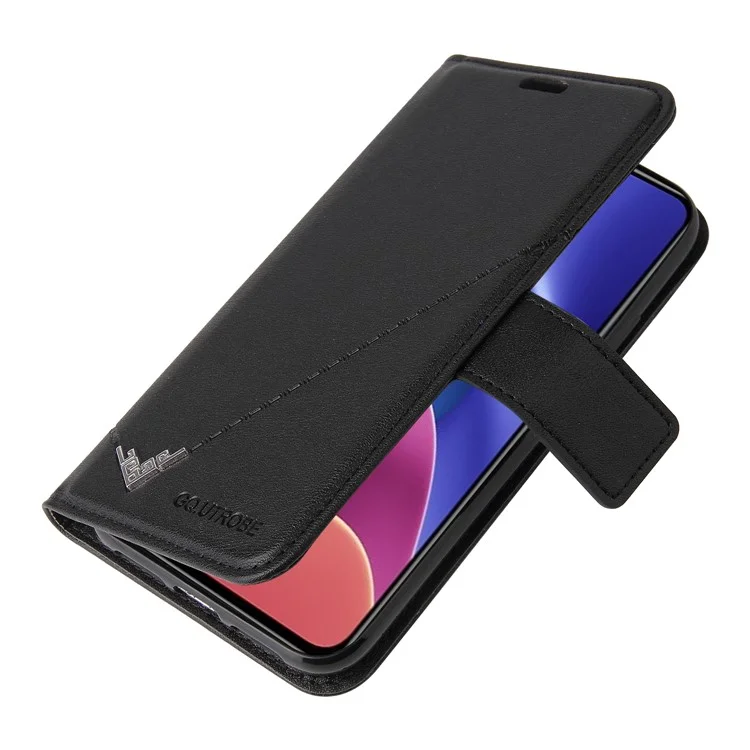 Portefeuille en cuir résistant aux chocs avec décoration en métal rectangulaire pour Xiaomi Redmi K40/K40 Pro/K40 Pro+/Mi 11i/Poco F3 - Noir