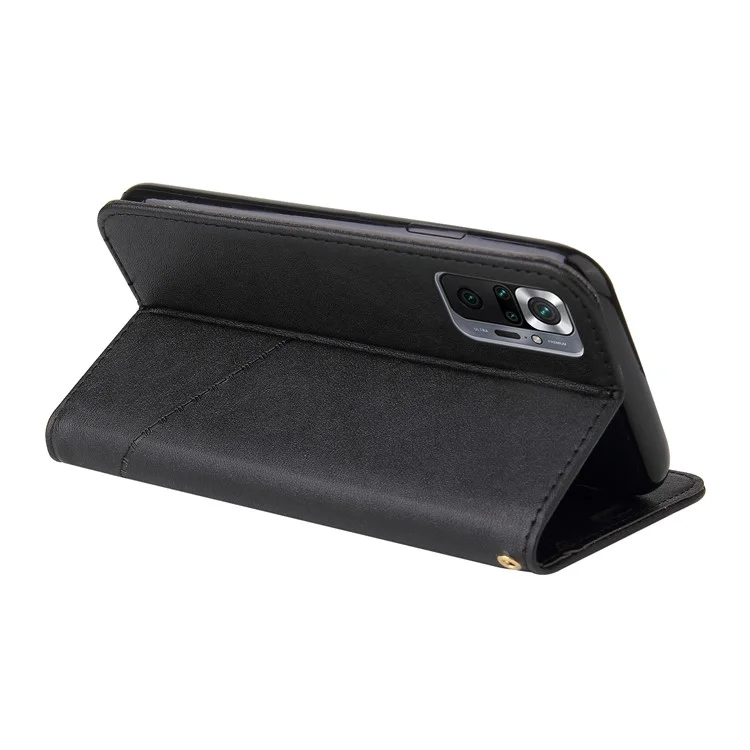 GQ.UTROBE Well-Protective Metal Rectangular Decor Leather Wallet Stand Cover per Xiaomi Redmi Note 10 Pro 4G (India)/Note 10 Pro 4G (Global)/Note 10 Pro Max - Nero