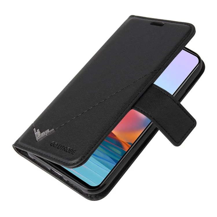 GQ.UTROBE Well-Protective Metal Rectangular Decor Leather Wallet Stand Cover per Xiaomi Redmi Note 10 Pro 4G (India)/Note 10 Pro 4G (Global)/Note 10 Pro Max - Nero