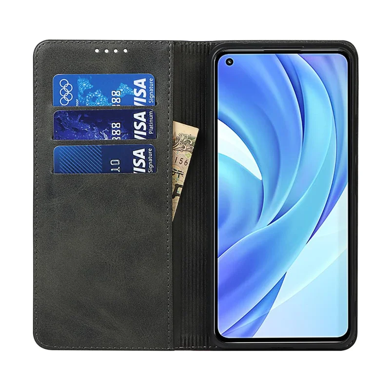 Auto-absorbed Stand Design Leather Phone Cover Case for Xiaomi Mi 11 Lite 4G / 5G /11 Lite 5G NE - Black