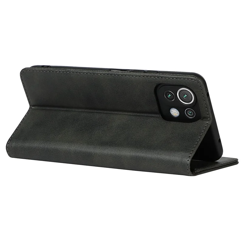 Auto-absorbed Stand Design Leather Phone Cover Case for Xiaomi Mi 11 Lite 4G / 5G /11 Lite 5G NE - Black
