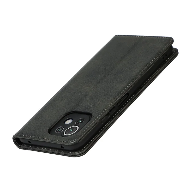 Auto-absorbed Stand Design Leather Phone Cover Case for Xiaomi Mi 11 Lite 4G / 5G /11 Lite 5G NE - Black